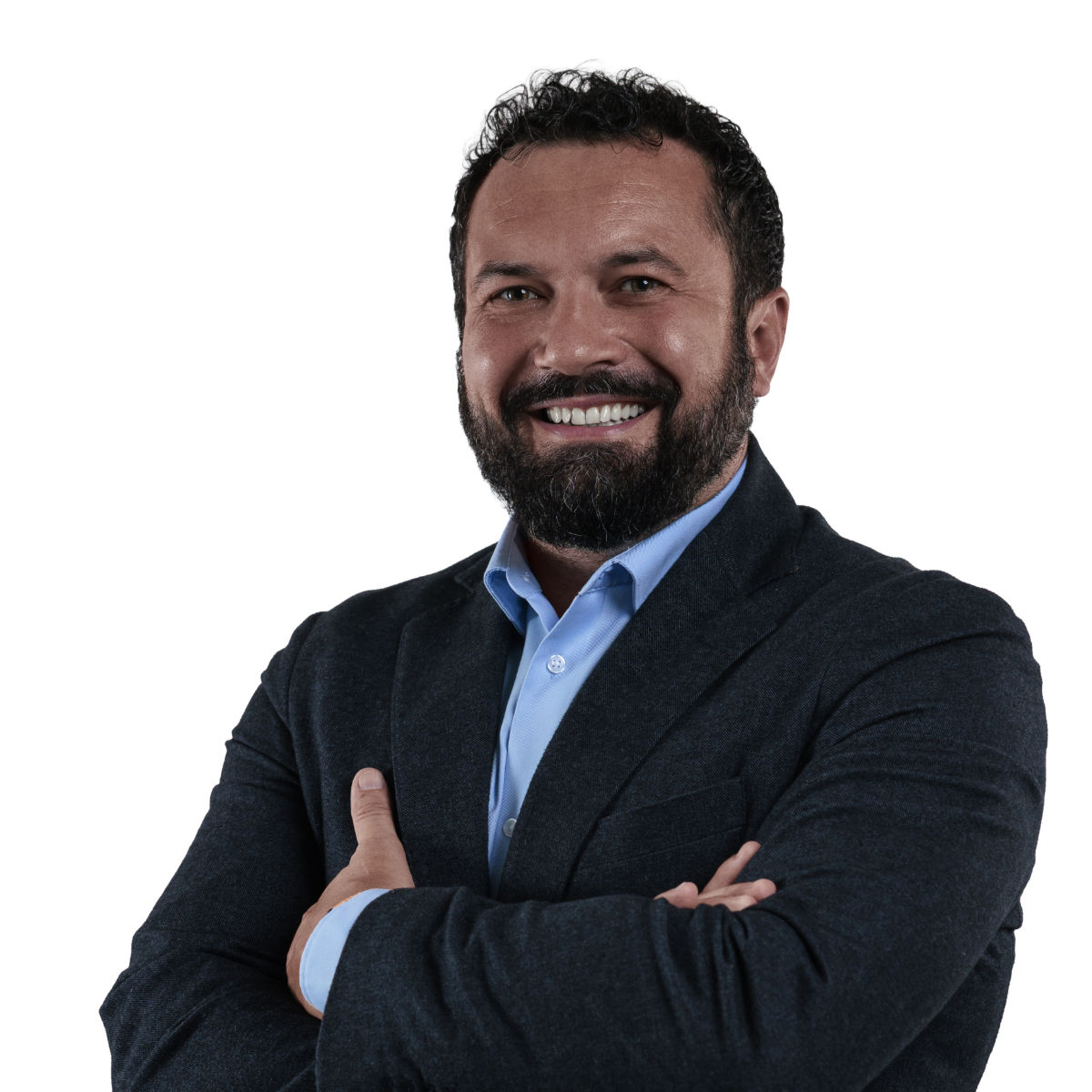 Un'immagine che ritrae peli sul viso, manica, fronte, collare e sorriso.